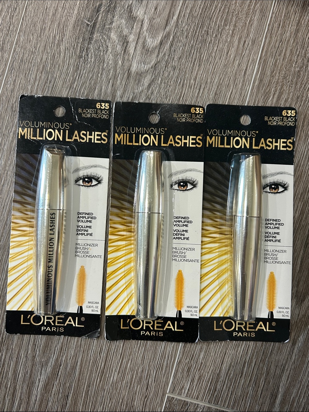 NEW 3X L’Oreal Voluminous Million Lashes Mascara Set #635 ( blackest black )